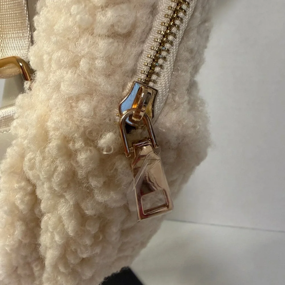Cozy Chic I Am Sherpa‎ Sling Bag Cream Ivory Faux Shearling Crossbody Backpack